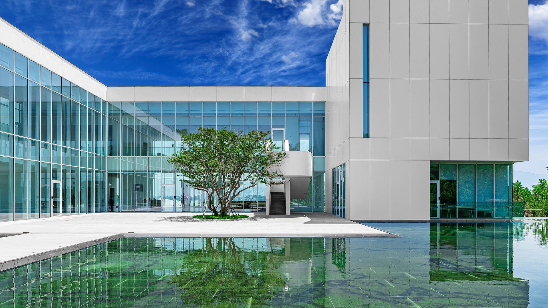 Central square with fountain and trees